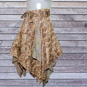 Wevez NWT Women's Brown Wrap Skirt Silk Medium Reversible Midi Ties Asymmetrical
